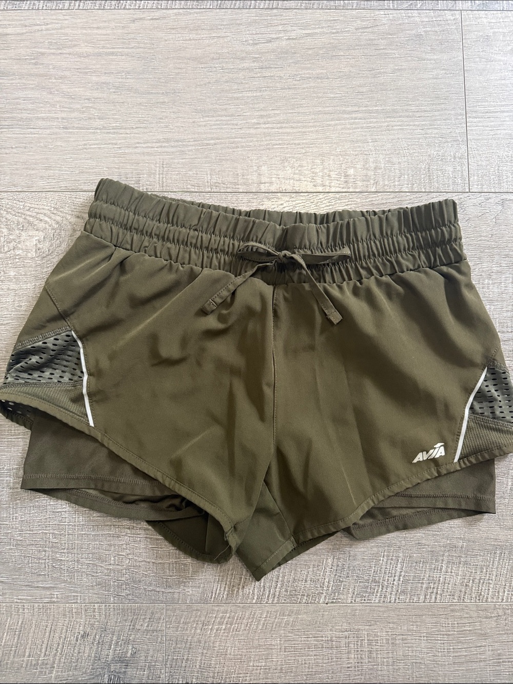 Avia Women's Olive Athletic Mesh-Trim Workout Shorts